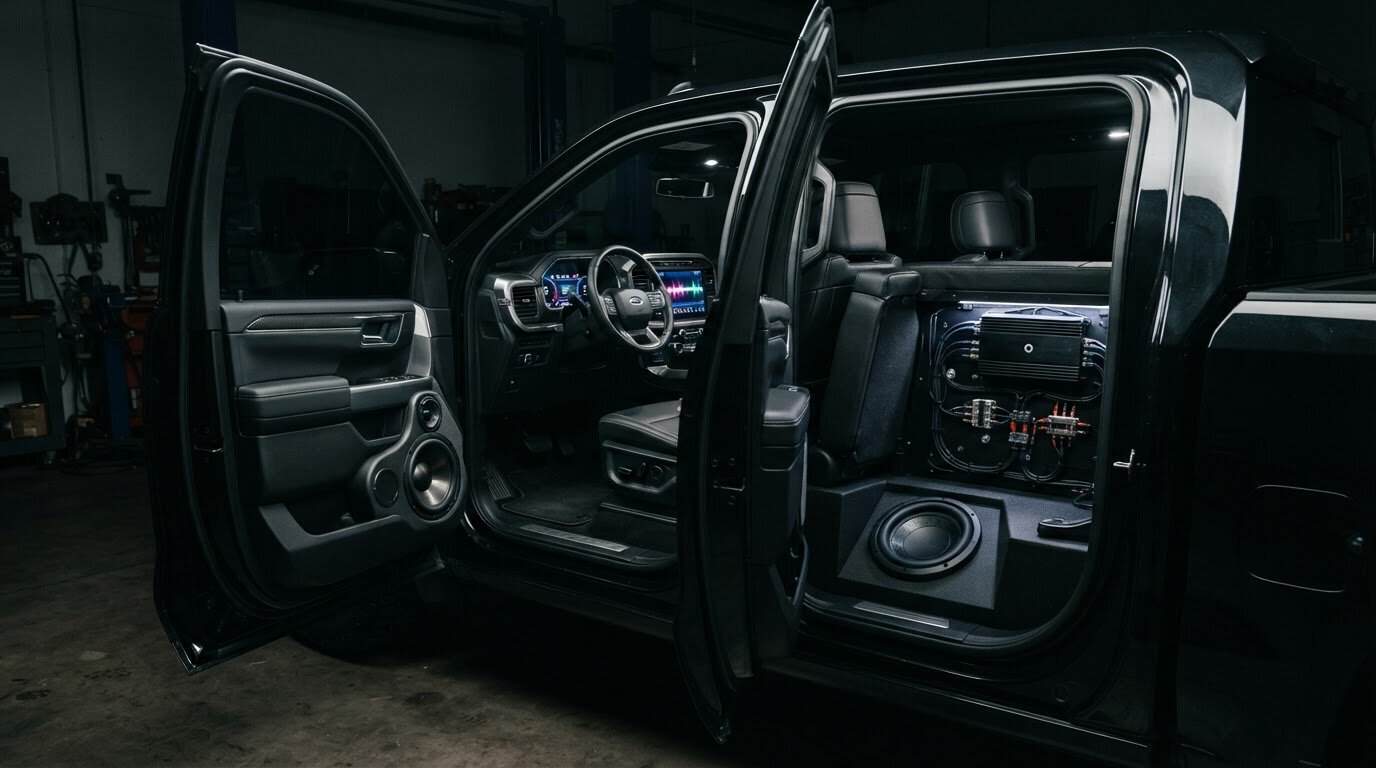 Ford F-150 audio upgrade examples for speakers, subs and radios